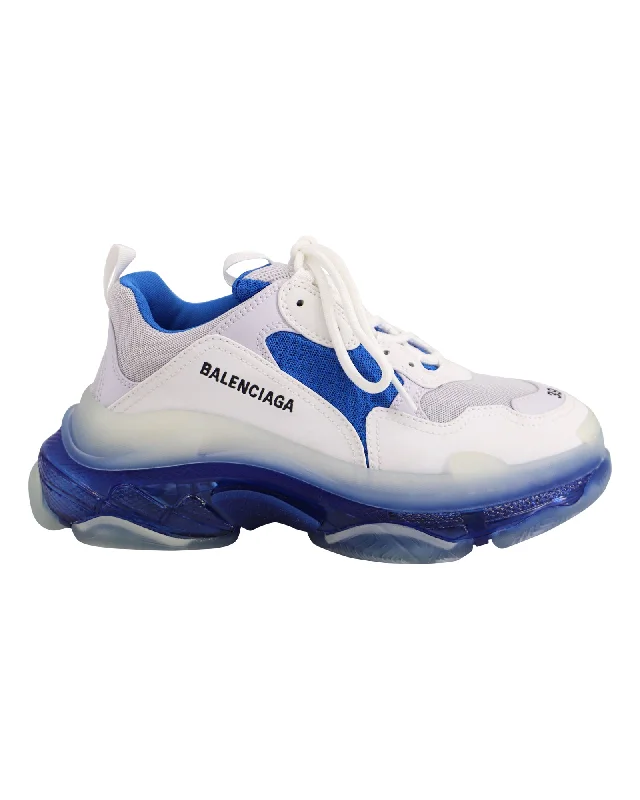 Balenciaga Triple S Clear Sole Sneakers in White Blue Nylon