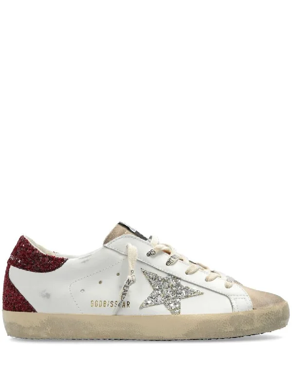 Golden Goose Super-Star Leather Upper Glitter Star Spur And Heel Suede Toe And Shoes