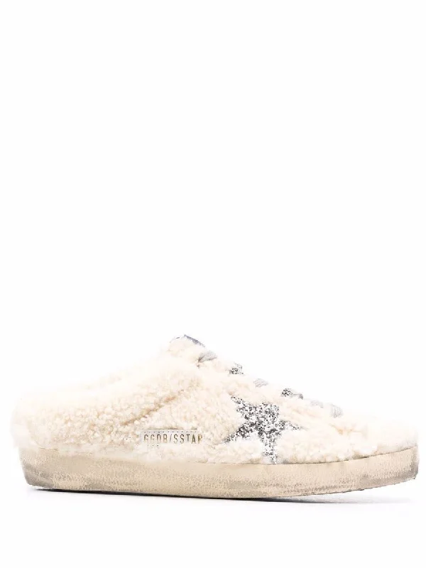 Golden Goose Super-Star Sabot Shearling Upper Glitter Star Shoes