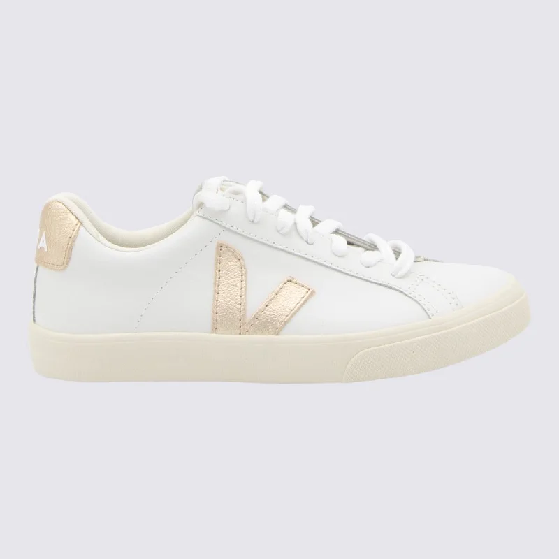 Veja Extra White And Gold Faux Leather V-10 Sneakers