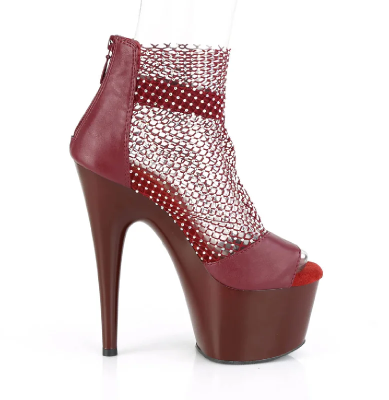 Rhinestone Mesh Sandals Burgundy