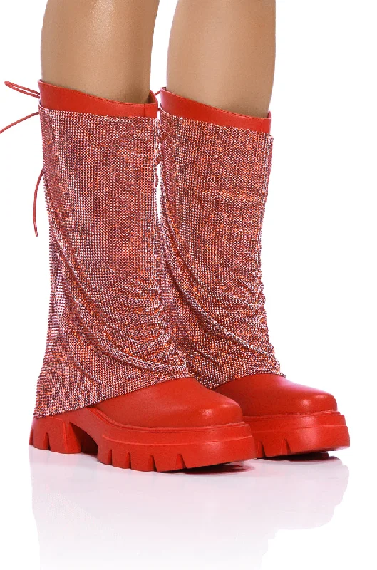 AZALEA WANG BLOOMFIELD EMBELLISHED BOOT IN RED