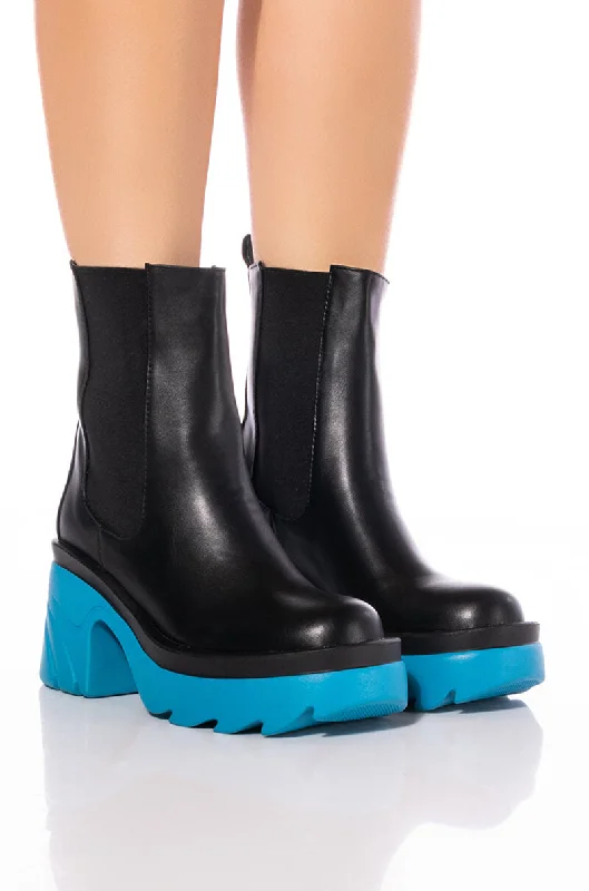 AZALEA WANG PRIMROSE BLUE SOLE CHUNKY BOOTS IN BLACK