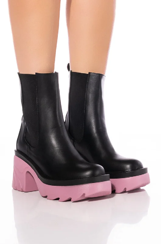 AZALEA WANG PRIMROSE PURPLE SOLE CHUNKY BOOTS IN BLACK