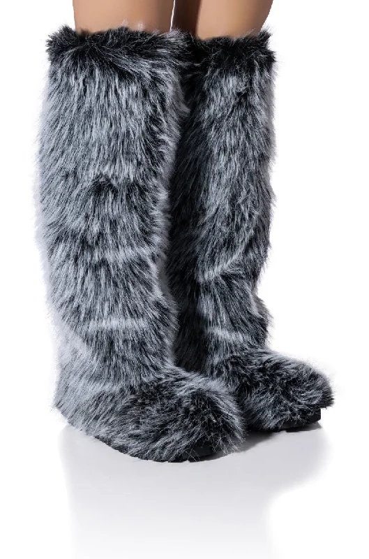 AZALEA WANG TUNDRA FURRY OVER THE KNEE BOOTS IN GRAY