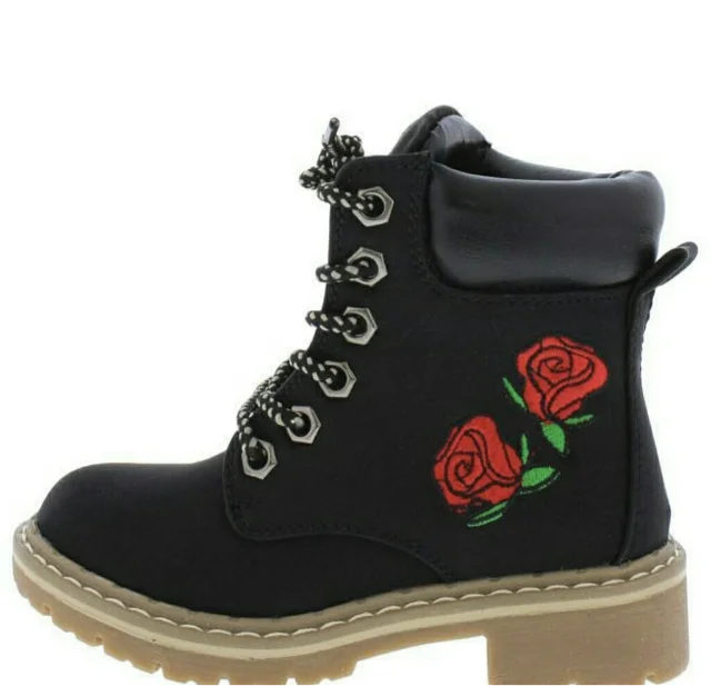 GIRLS BLACK ROSE LUG BOOT