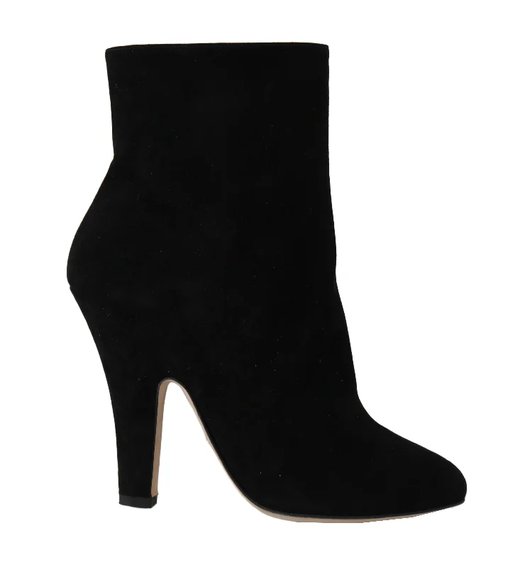 Black Suede Heels Zipper Boots