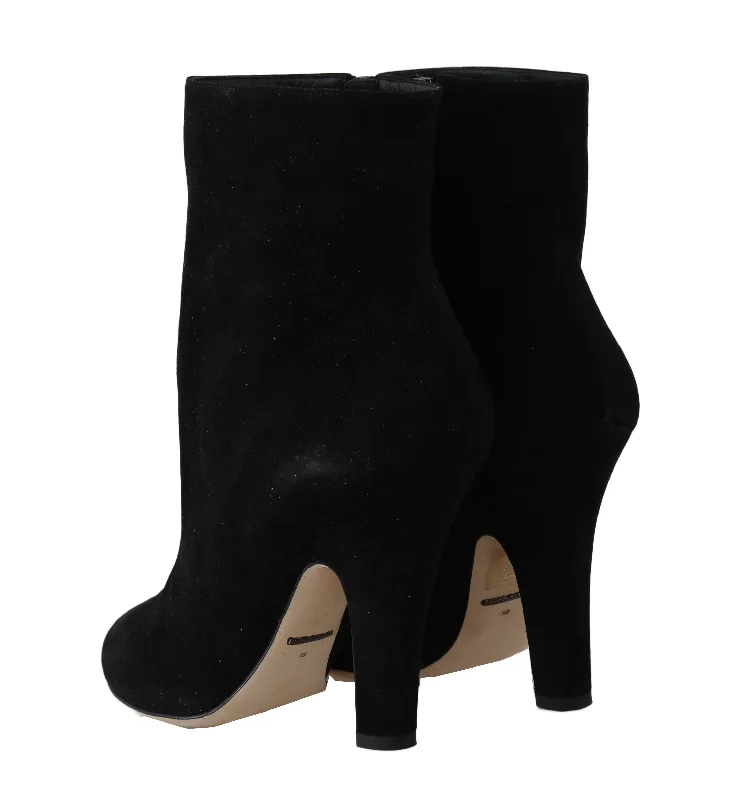 Black Suede Heels Zipper Boots