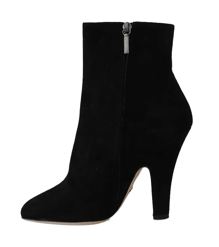 Black Suede Heels Zipper Boots