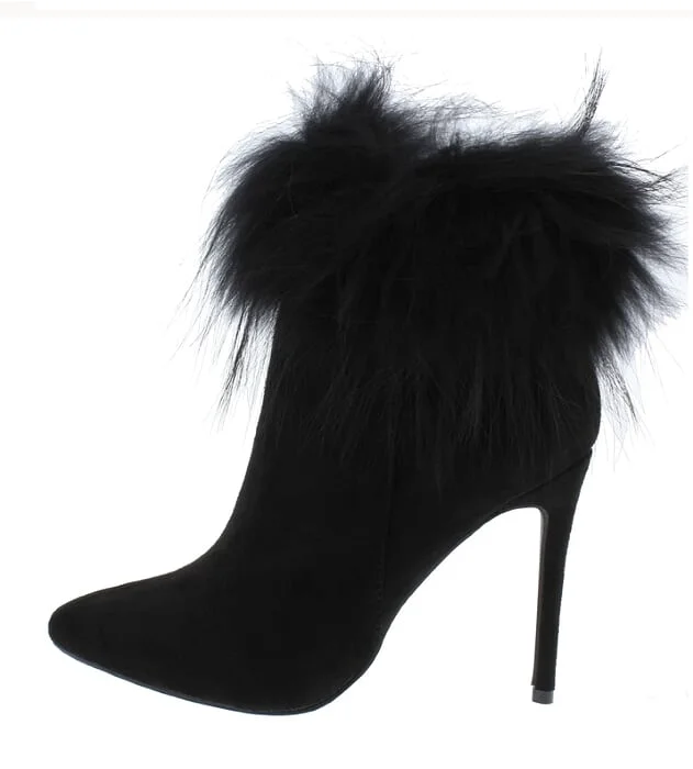 Brielle Faux Suede Black Fur Cuff Ankle Booties