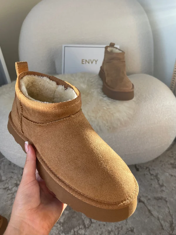 CASSIE CHESTNUT ULTRA MINI PLATFORM ANKLE BOOTS