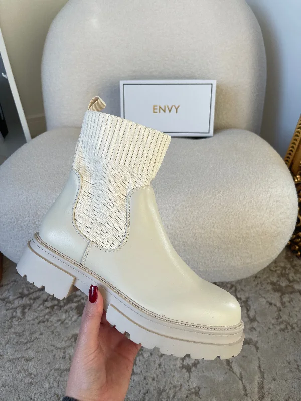 CHANTE CREAM KNIT BIKER BOOTS