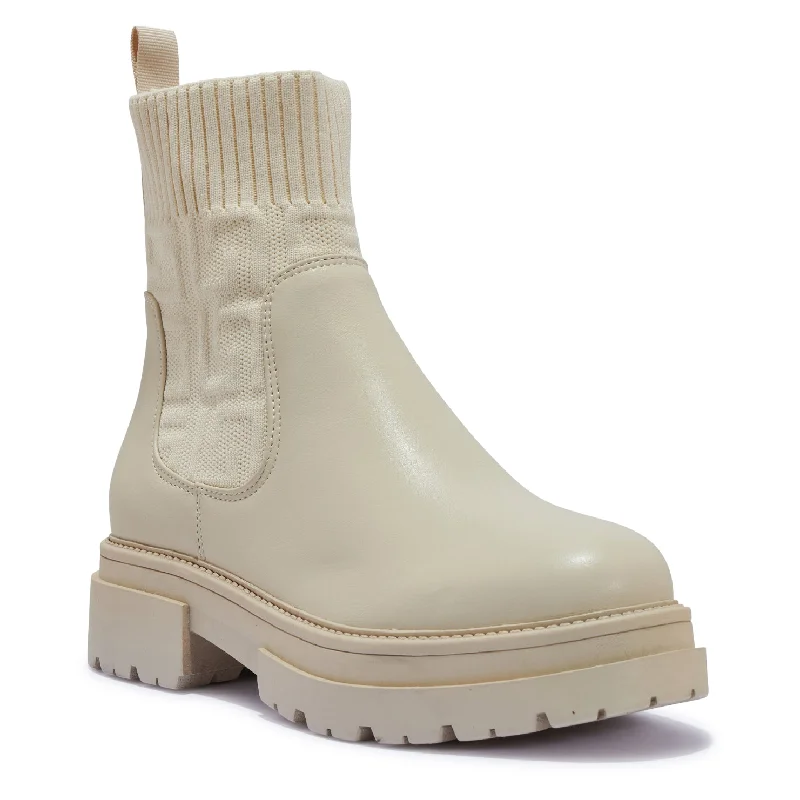 CHANTE CREAM KNIT BIKER BOOTS