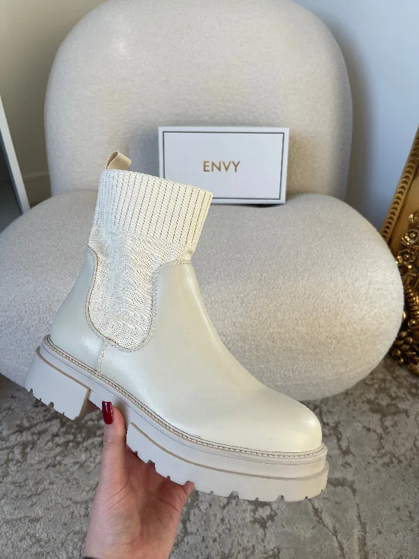 CHANTE CREAM KNIT BIKER BOOTS