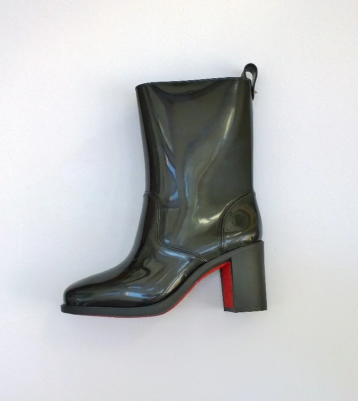 Christian Louboutin Loubirain Black Rubber Rain Ankle Boots