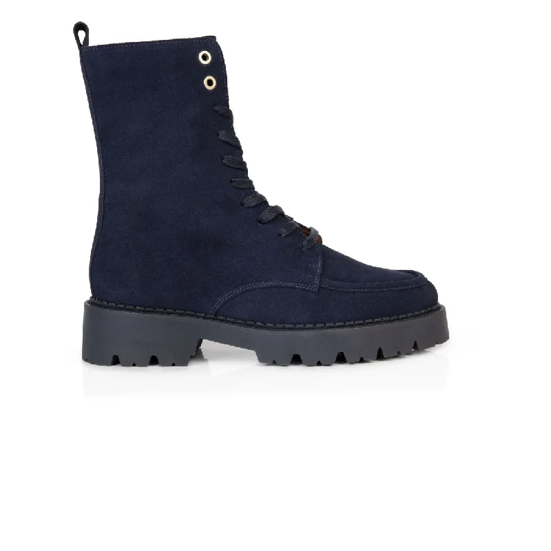 Kiki: Navy Suede Lace Up Boots