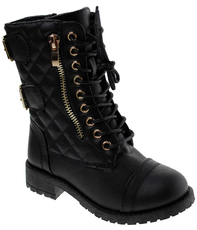 Mountain-82k Girls  Knee High Buckle Accent Combat Boot