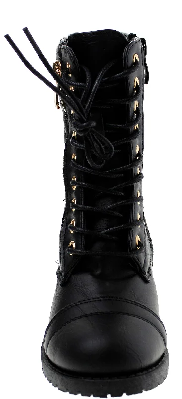 Mountain-82k Girls  Knee High Buckle Accent Combat Boot