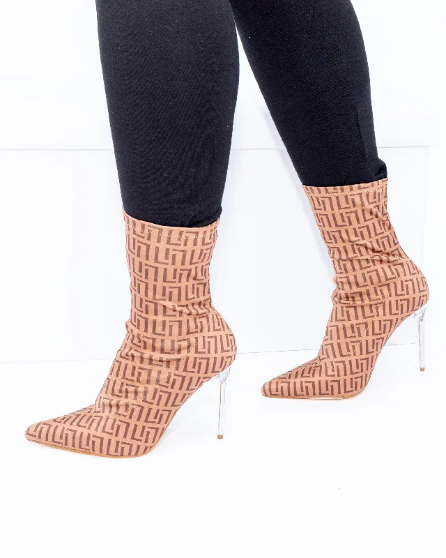 NEW ABSTRACT NUDE ANKLE SOCK BOOT