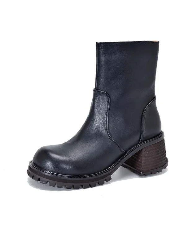 Non-slip Real Leather Chunky Boots