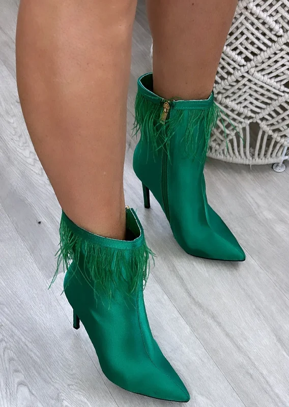 Pamela Green Feather Trim Ankle Boots