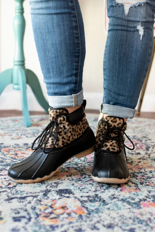 Quack Boots In Black Leopard Print