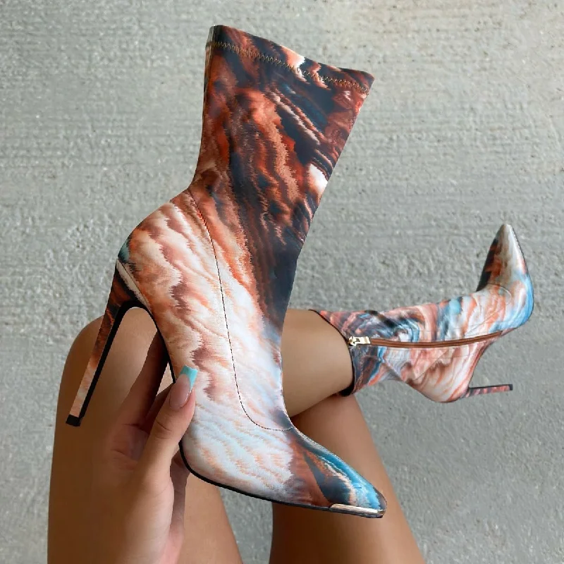 Rex Orange Marble Print Pointed Toe Ankle Boots