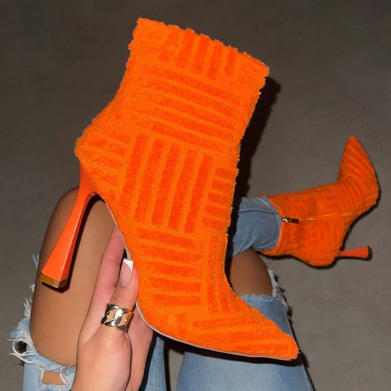 Roman Orange Towelling Point Toe High Ankle Boots