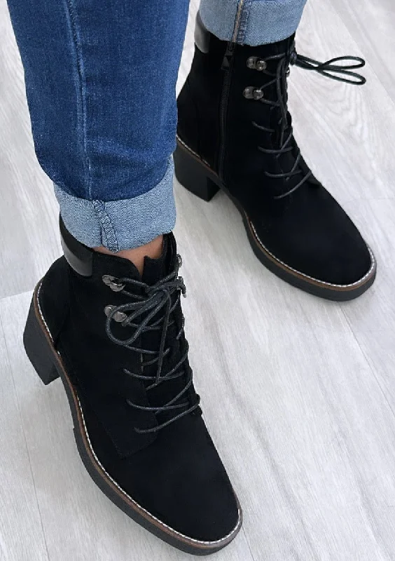 Teresa Black Lace Up Ankle Boots