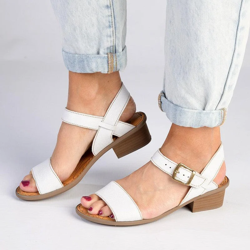 Tsonga Kangcono Leather Low Block Heel Sandal - White Kayak