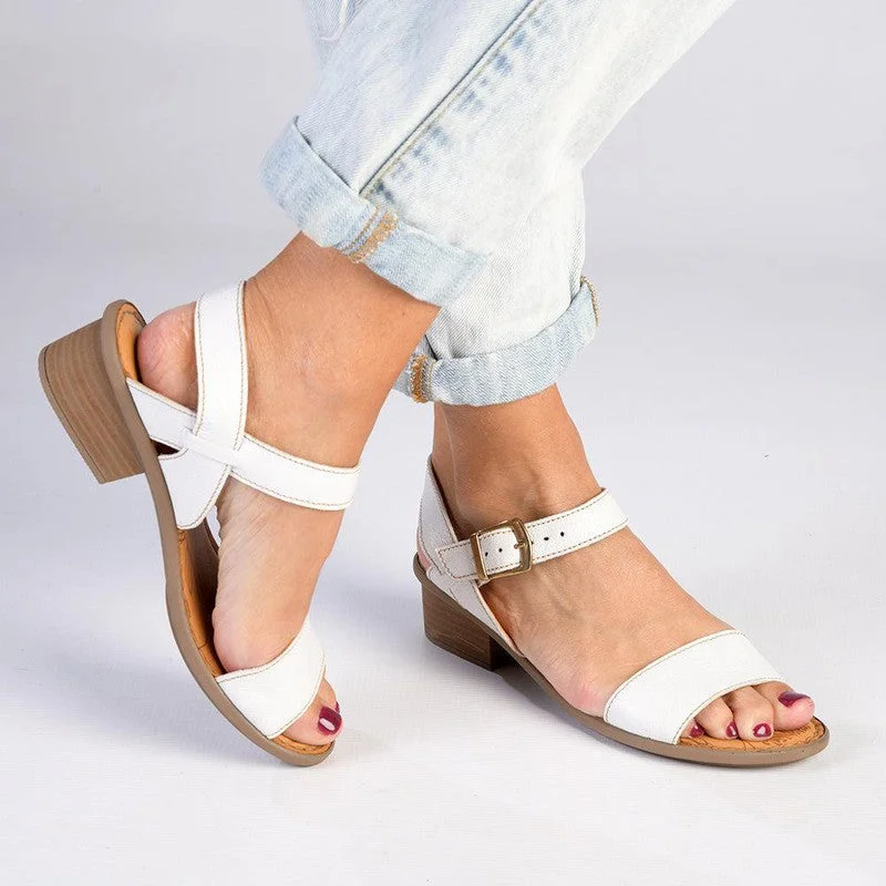 Tsonga Kangcono Leather Low Block Heel Sandal - White Kayak