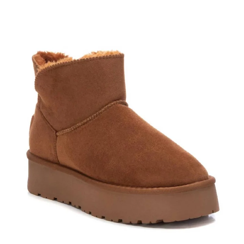 Women's Suede Winter Boots In Camel