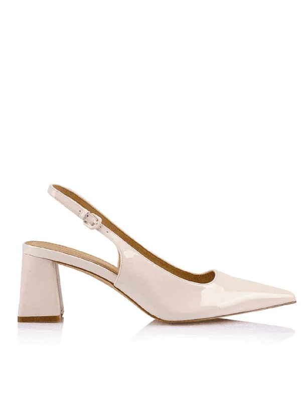 Yarra Pointed Toe Slingbacks - Chalk Patent Leather