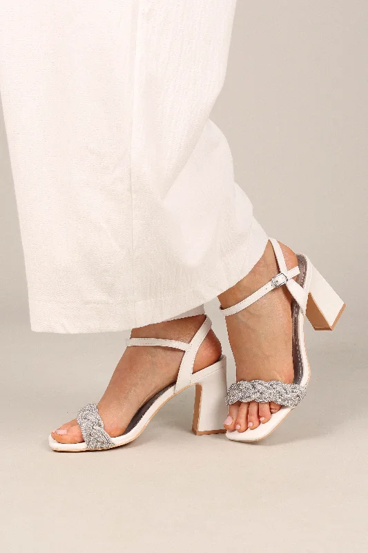 Allure Rhinestone Block Heel - White