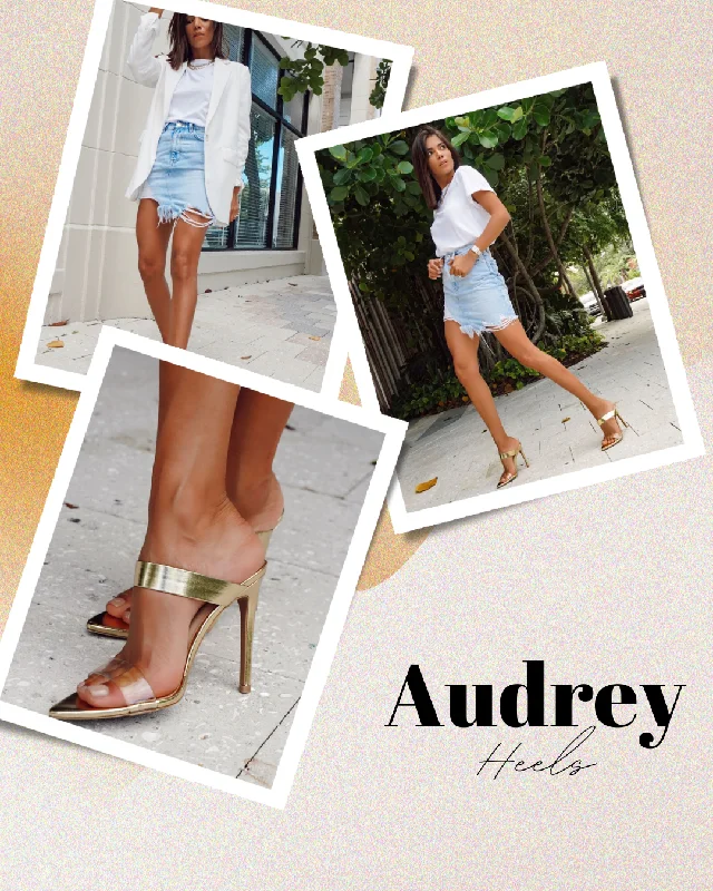 Audrey Gold Clear Strap Slip on Heels