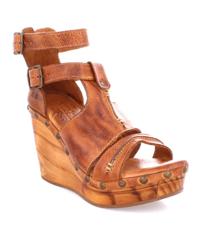 Bedstu Women's 'Princess' Pecan Leather Wooden Wedge Heels