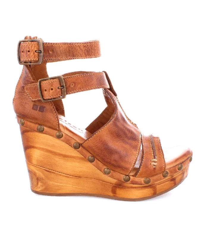 Bedstu Women's 'Princess' Pecan Leather Wooden Wedge Heels