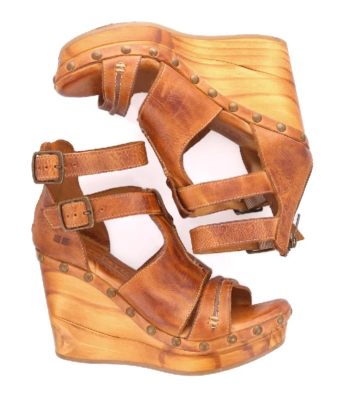 Bedstu Women's 'Princess' Pecan Leather Wooden Wedge Heels