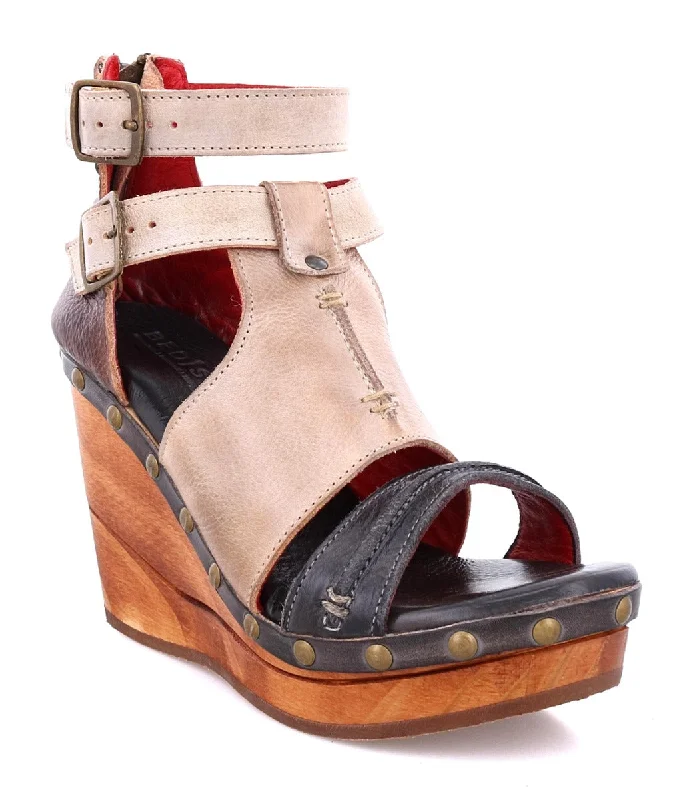 Bedstu Women's 'Princess' Rustic Leather Wooden Wedge Heels