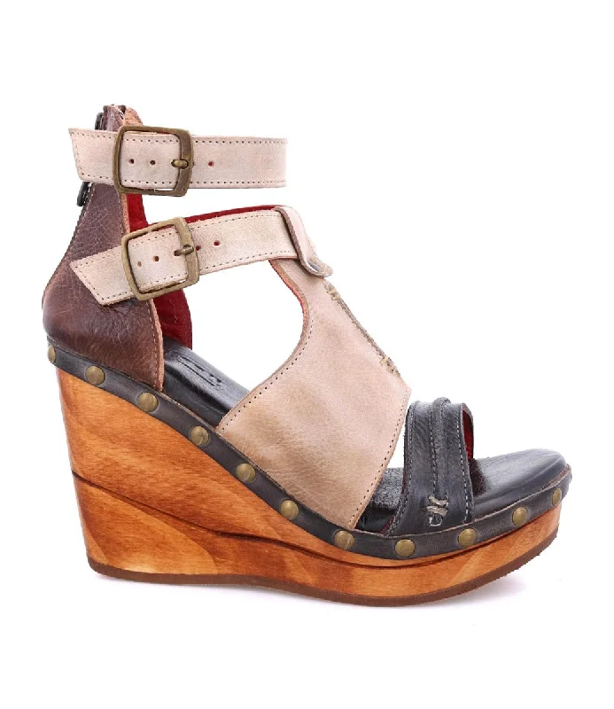 Bedstu Women's 'Princess' Rustic Leather Wooden Wedge Heels