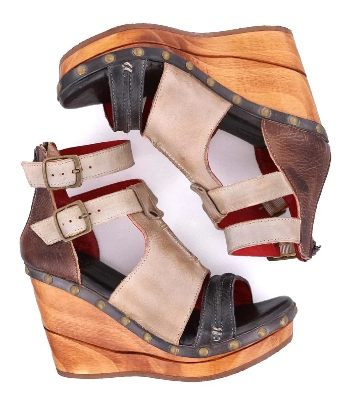 Bedstu Women's 'Princess' Rustic Leather Wooden Wedge Heels