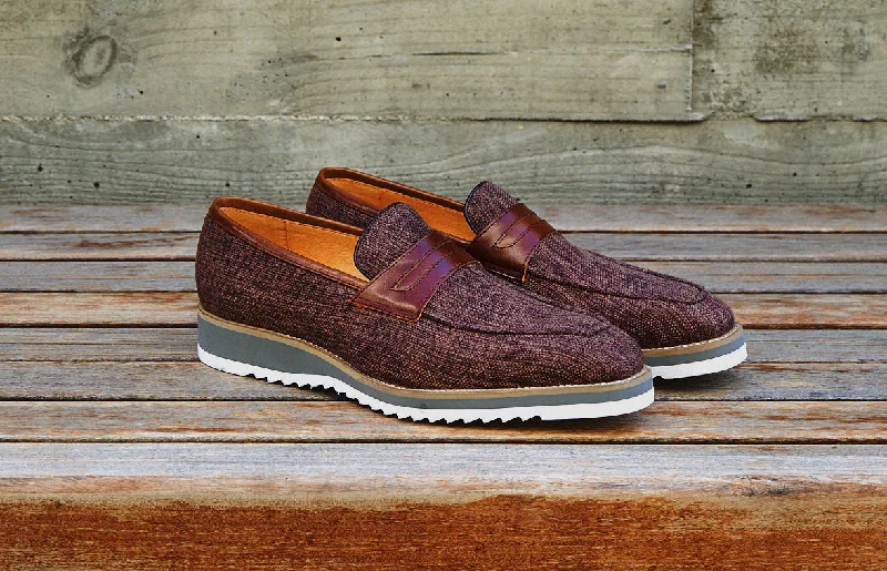 Canvas & Calfskin Slip-On Penny Loafer Brown