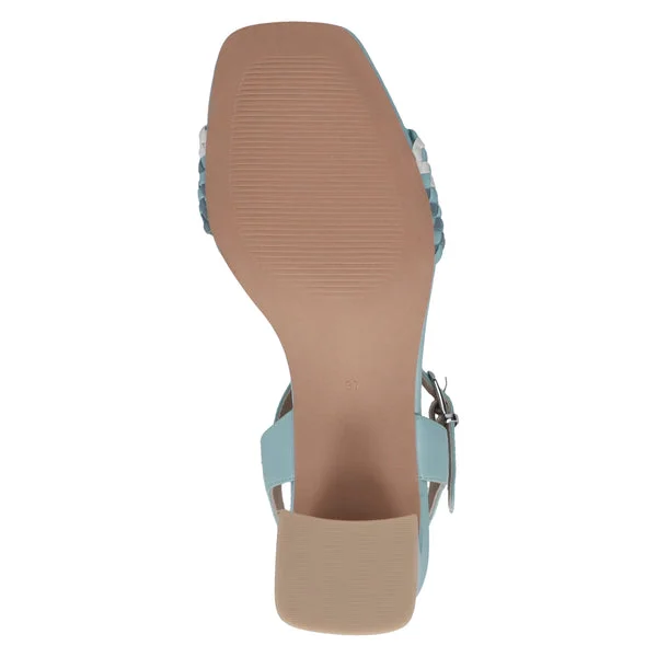 Caprice Light Blue with white. Block Heel Sandal.