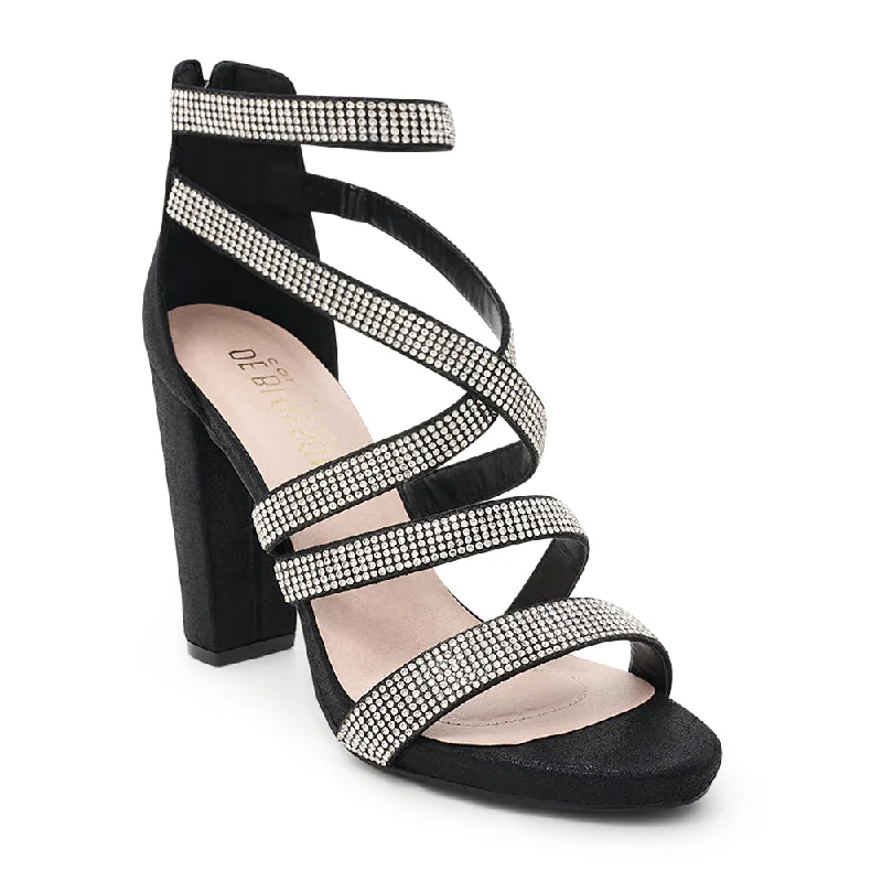 De Blossom Black Crystal Mid Block Heel