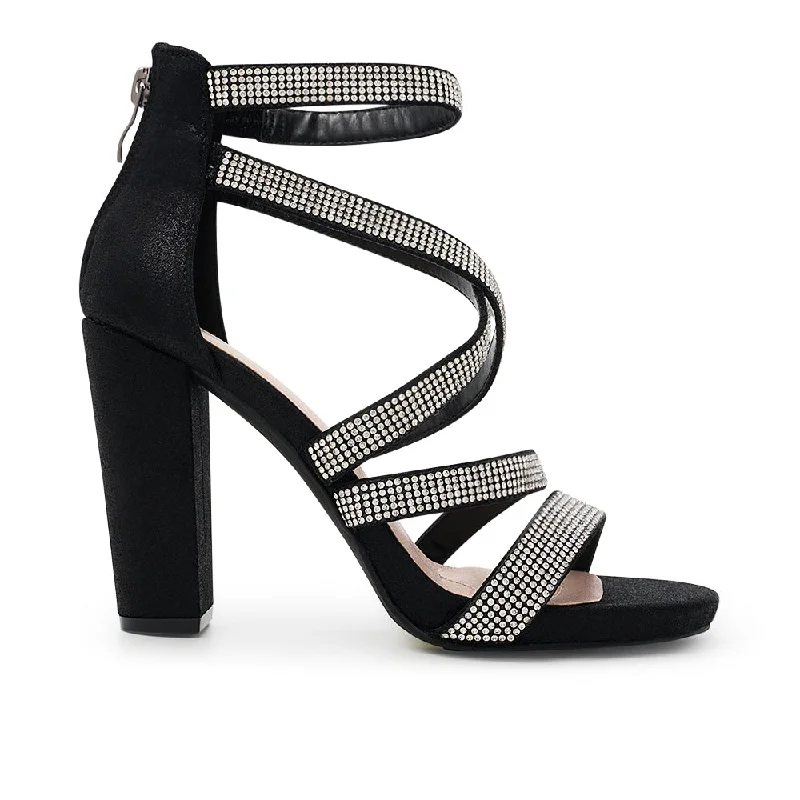 De Blossom Black Crystal Mid Block Heel