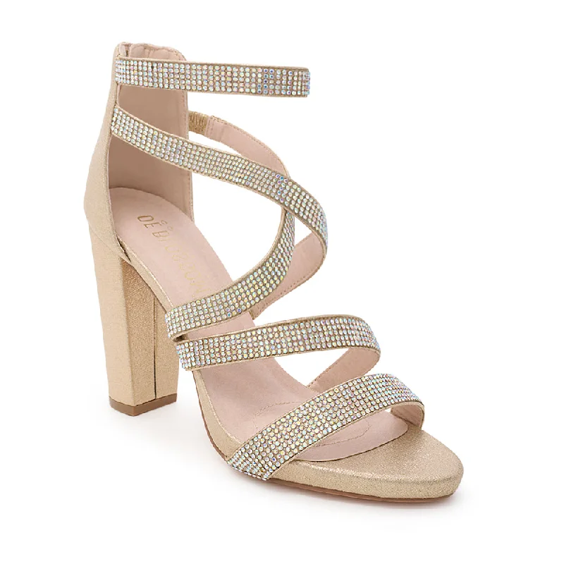 De Blossom Champagne Crystal Mid Block Heel