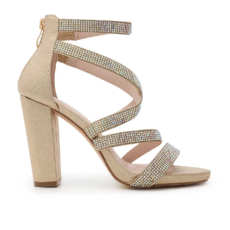 De Blossom Champagne Crystal Mid Block Heel