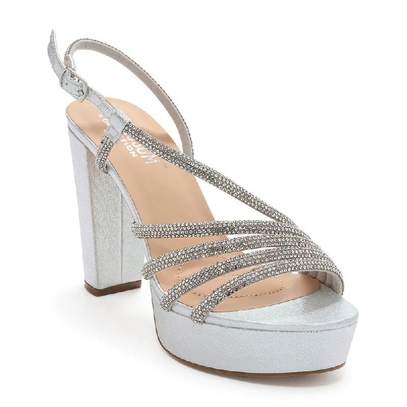 De Blossom Silver Crystal Ankle Strap Heel