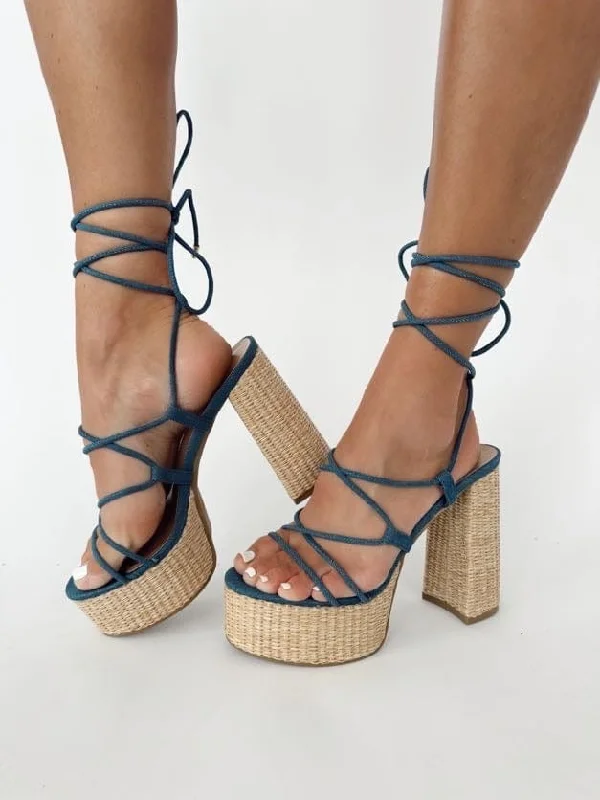 Denim Lace Up Platform Heel