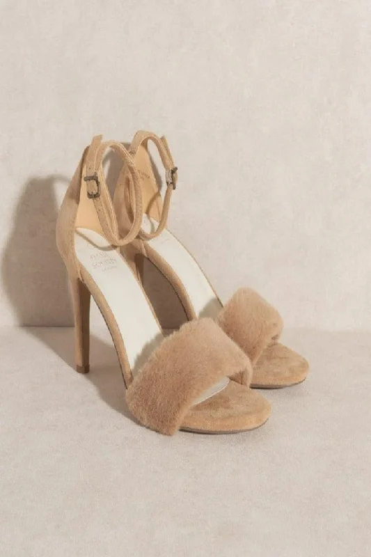 Hadley Faux Fur Heels - Almond